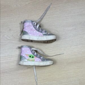 Star Wars Toddler Girl’s 11 Lace Up Tie Shoes - Pink and Silver GROGU baby Yoda